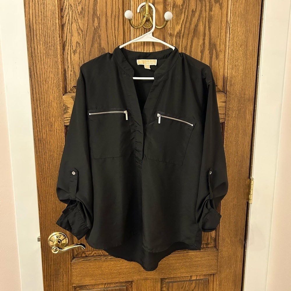 Michael Kors Black Blouse with Zipper Accents Size 8 - Picture 1 of 7